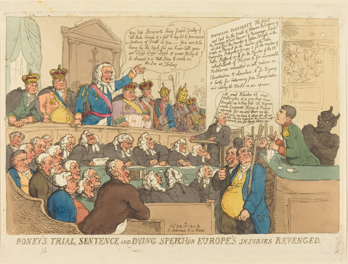 Boney's Trial, Sentence, and Dying Speech by Thomas Rowlandson (British, 1756 - 1827), 16X12"(A3)Poster Print