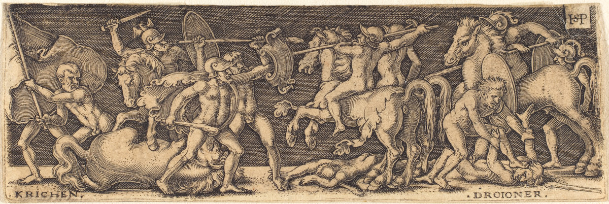 Combat of Greeks and Trojans by Sebald Beham (German, 1500 - 1550), 16X12"(A3)Poster Print