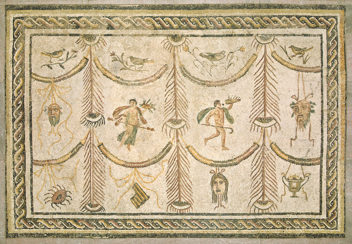 c. 200/225 A.D. by Roman 3rd Century (Symbols of Bacchus as God of Wine and the Theater), 16X12"(A3)Poster Print