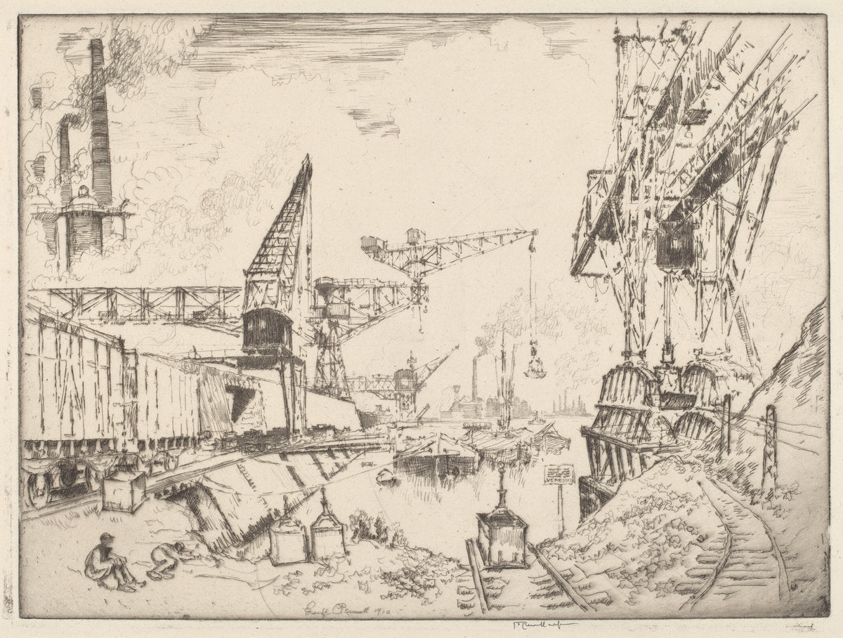 Cranes at Duisburg by Joseph Pennell (American, 1857 - 1926), 16X12"(A3)Poster Print