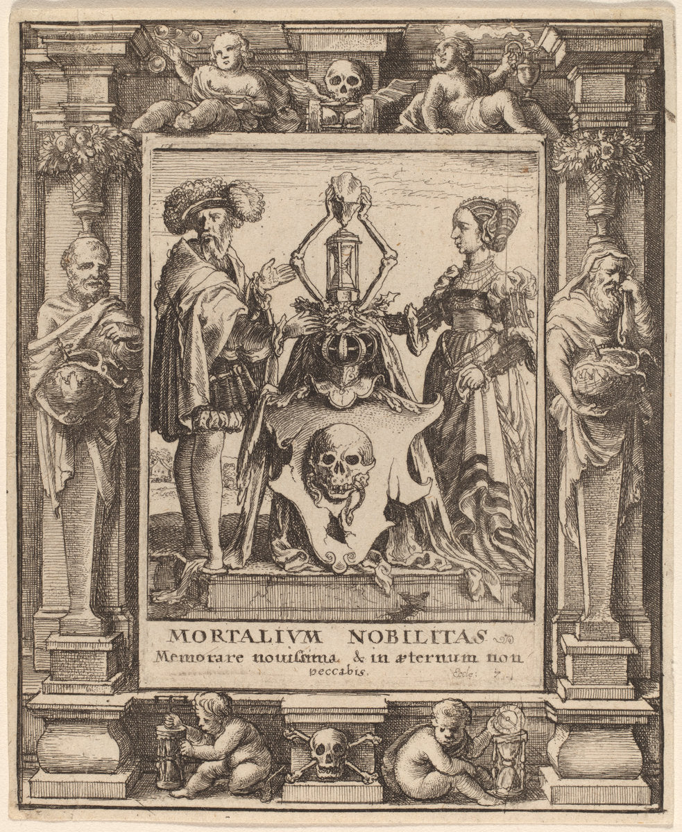 Death's Coat of Arms by Wenceslaus Hollar after Hans Holbein the Younger after Abraham van Diepenbeeck (Bohemian, 1607 - 1677), 16X12"(A3)Poster Print