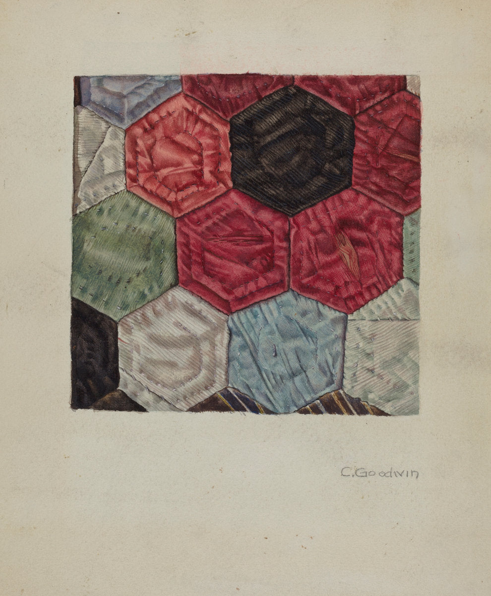 Quilt (detail) - "Honeycomb Pattern" by Mrs. Goodwin (American, active c. 1935), 16X12"(A3)Poster Print
