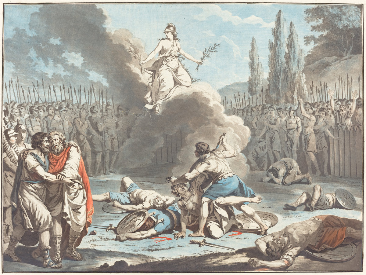 The Combat of the Horatii and the Curatii by Jean-François Janinet after Jean-Jacques-François Le Barbier I (French, 1752 - 1814), 16X12"(A3)Poster Print