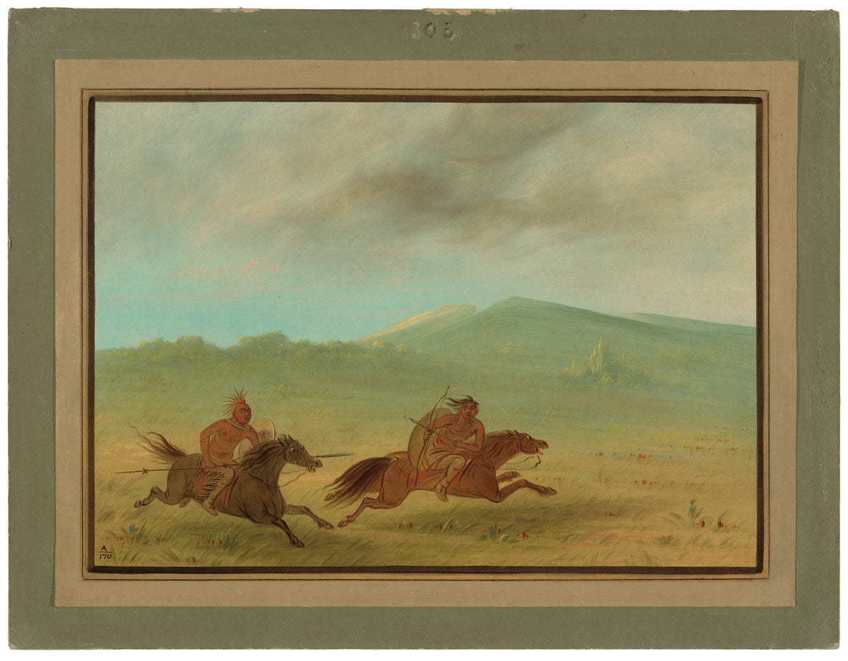 An Osage Indian Pursuing a Camanchee by George Catlin (American, 1796 - 1872), 16X12"(A3)Poster Print