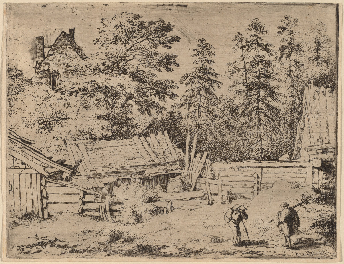 Three Cottages by Allart van Everdingen (Dutch, 1621 - 1675), 16X12"(A3)Poster Print
