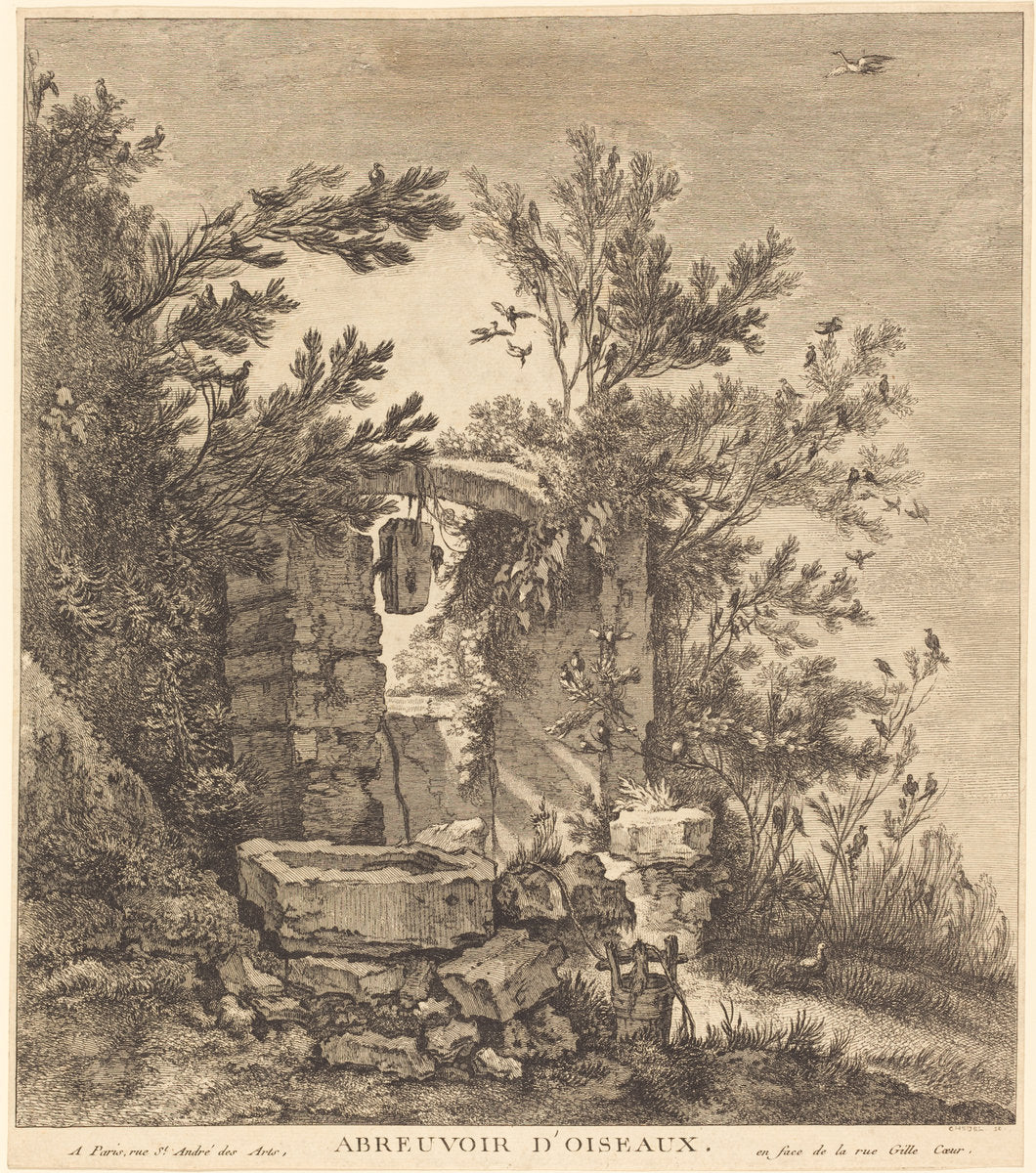 Abreuvoir d'oiseaux (The Birds' Watering Place) by Quentin-Pierre Chedel after François Boucher (French, 1705 - 1763), 16X12"(A3)Poster Print