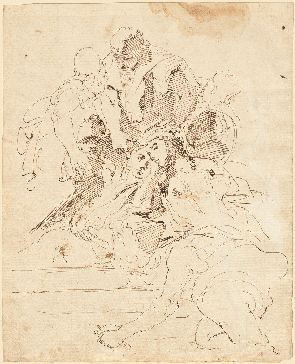 Classical Figures Gathered around an Urn by Giovanni Battista Tiepolo (Venetian, 1696 - 1770), 16X12"(A3)Poster Print