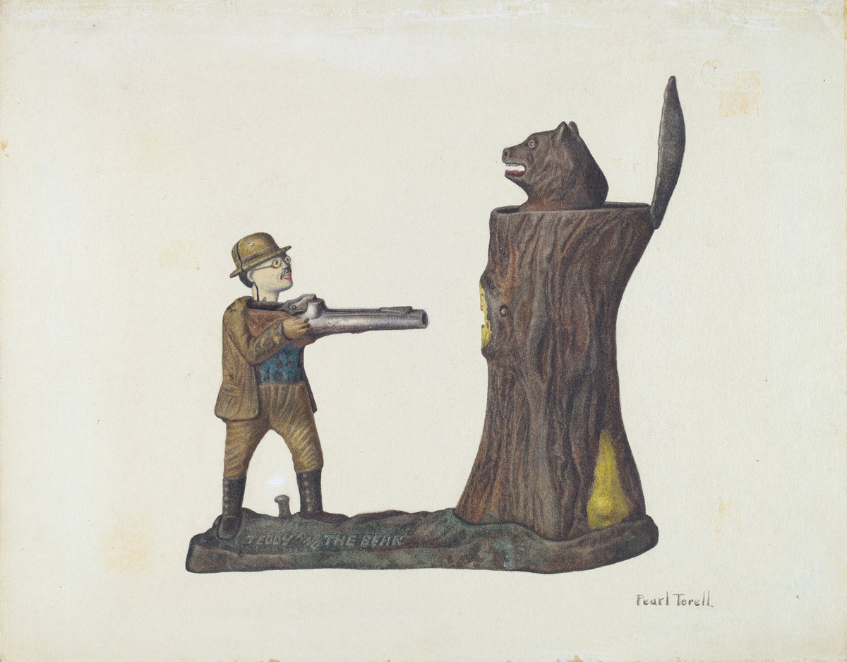 Toy Bank: "Teddy and the Bear" by Pearl Torell (American, active c. 1935), 16X12"(A3)Poster Print