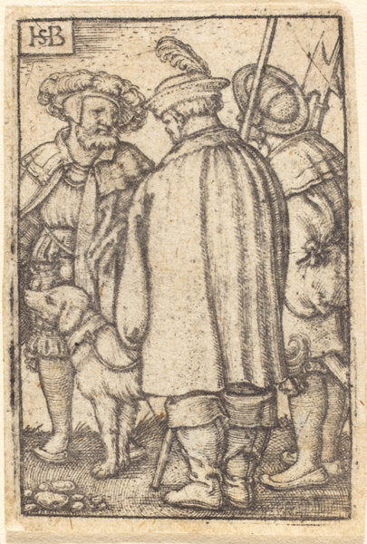 Three Soldiers and a Dog by Sebald Beham (German, 1500 - 1550), 16X12"(A3)Poster Print