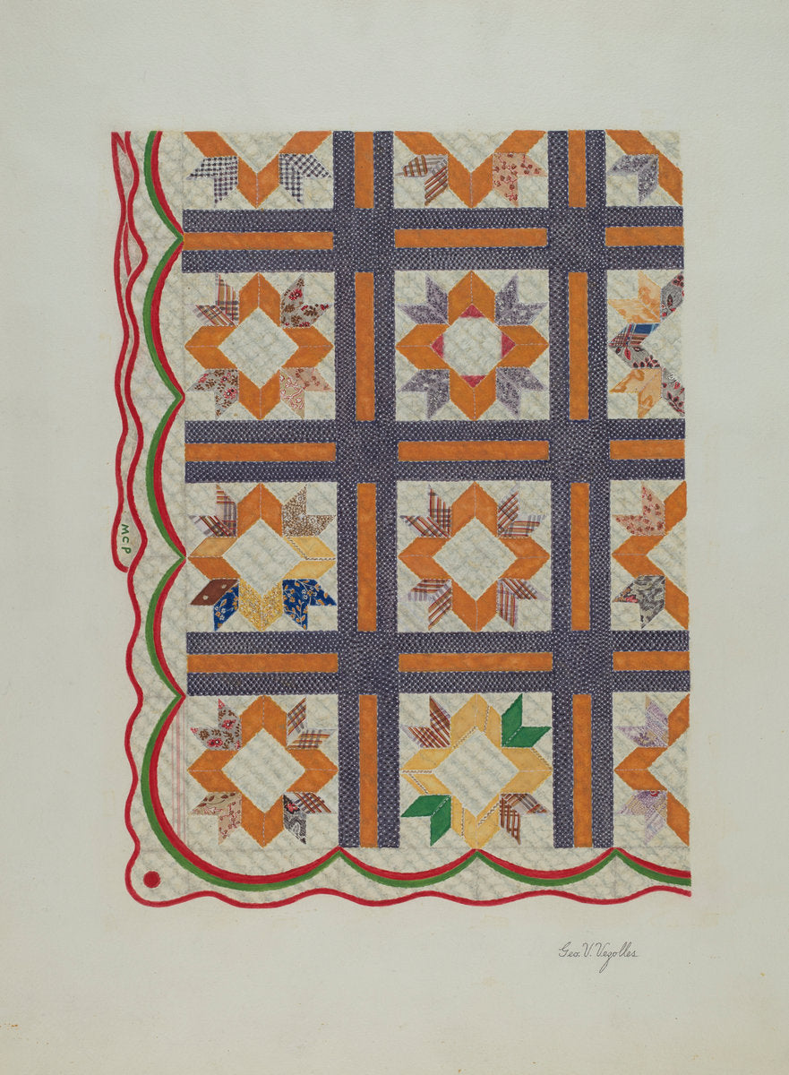 Patchwork Quilt by George V. Vezolles (American, 1885 - 1956), 16X12"(A3)Poster Print