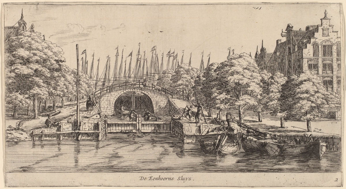 Eenhoorns Sluis (De Eenhoorns Sluys) by Reinier Nooms, called Zeeman (Dutch, 1623 or 1624 - 1664), 16X12"(A3)Poster Print