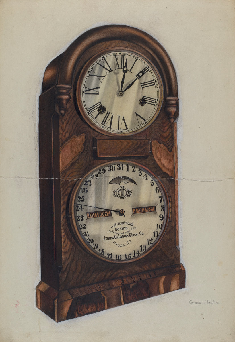 Clock by Grace Halpin (American, active c. 1935), 16X12"(A3)Poster Print