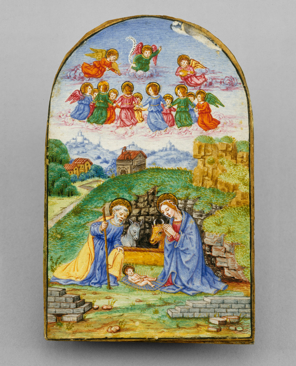 c. 1480 (pax frame); c. 1850/1875 (miniature) by Possibly Florentine 15th Century (pax frame), western European 19th Century (miniature) (Pax with a Miniature of the Nativity), 16X12"(A3)Poster Print