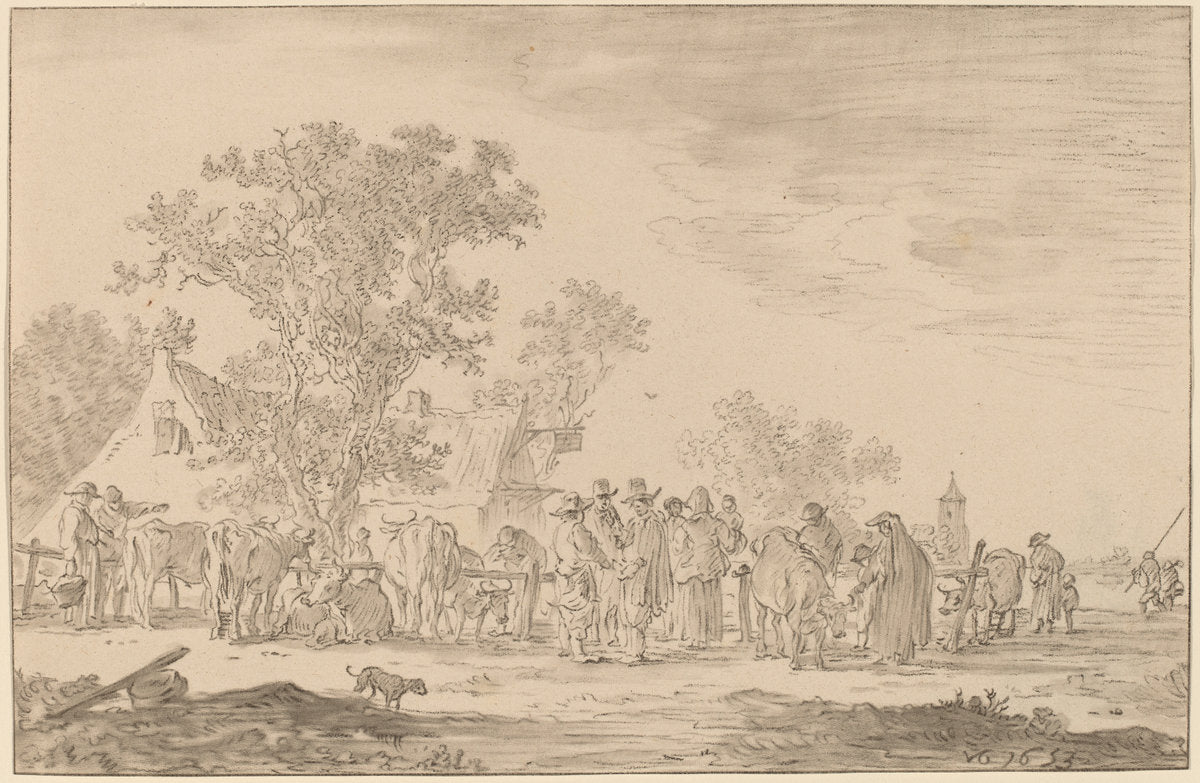 Cattle Market by Cornelis Ploos van Amstel after Jan van Goyen (Dutch, 1726 - 1798), 16X12"(A3)Poster Print