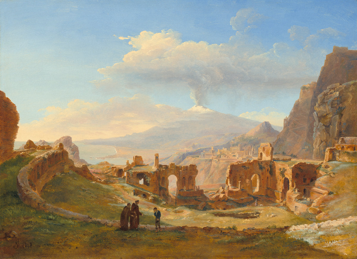 The Roman Theater at Taormina by Louise-Joséphine Sarazin de Belmont (French, 1790 - 1870), 16X12"(A3)Poster Print