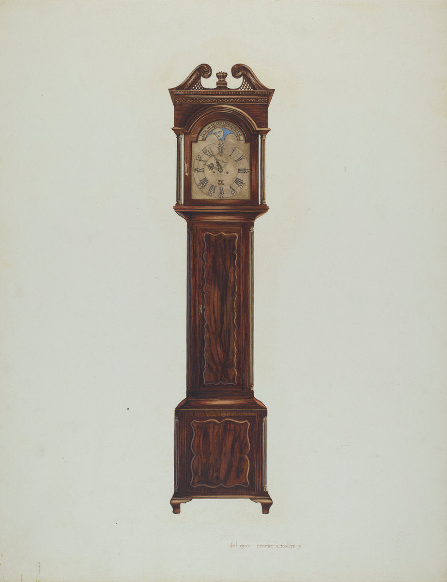 Duncan Beard Grandfather Clock by Ernest A. Towers, Jr. (American, active c. 1935), 16X12"(A3)Poster Print
