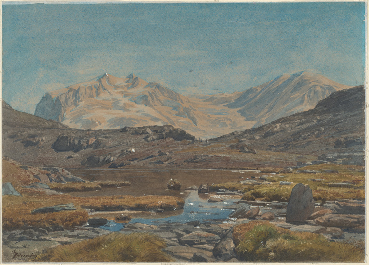 Mountain Landscape by Francois-Louis Français (French, 1814 - 1897), 16X12"(A3)Poster Print