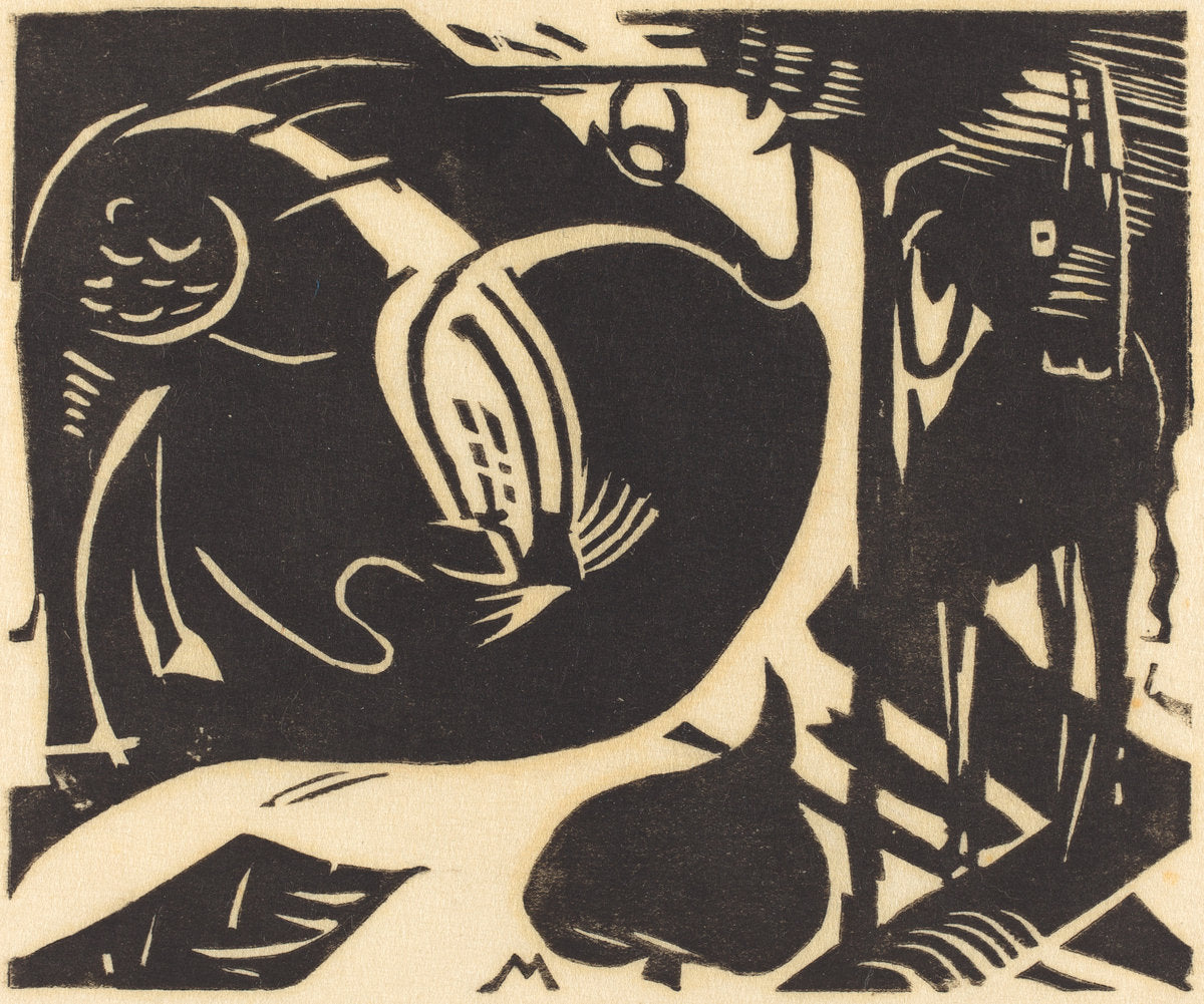 Two Mythical Animals (Zwei Fabeltiere) by Franz Marc (German, 1880 - 1916), 16X12"(A3)Poster Print
