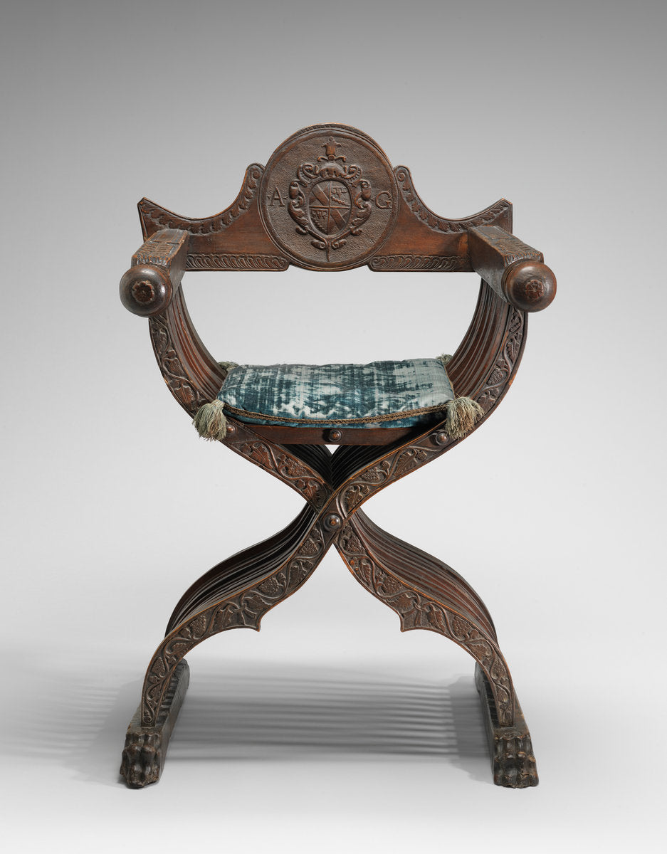 c. 1520/1540 by Italian 16th Century (Walnut Savonarola Chair with Letters A.G.), 16X12"(A3)Poster Print