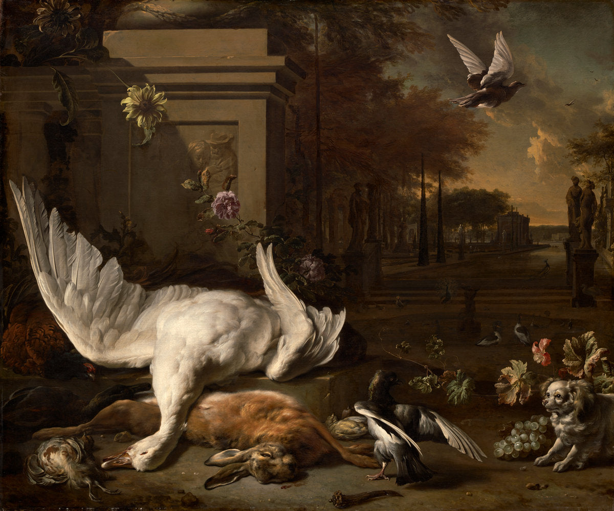 Still Life with Swan and Game before a Country Estate by Jan Weenix (Dutch, 1642 - 1719), 16X12"(A3)Poster Print
