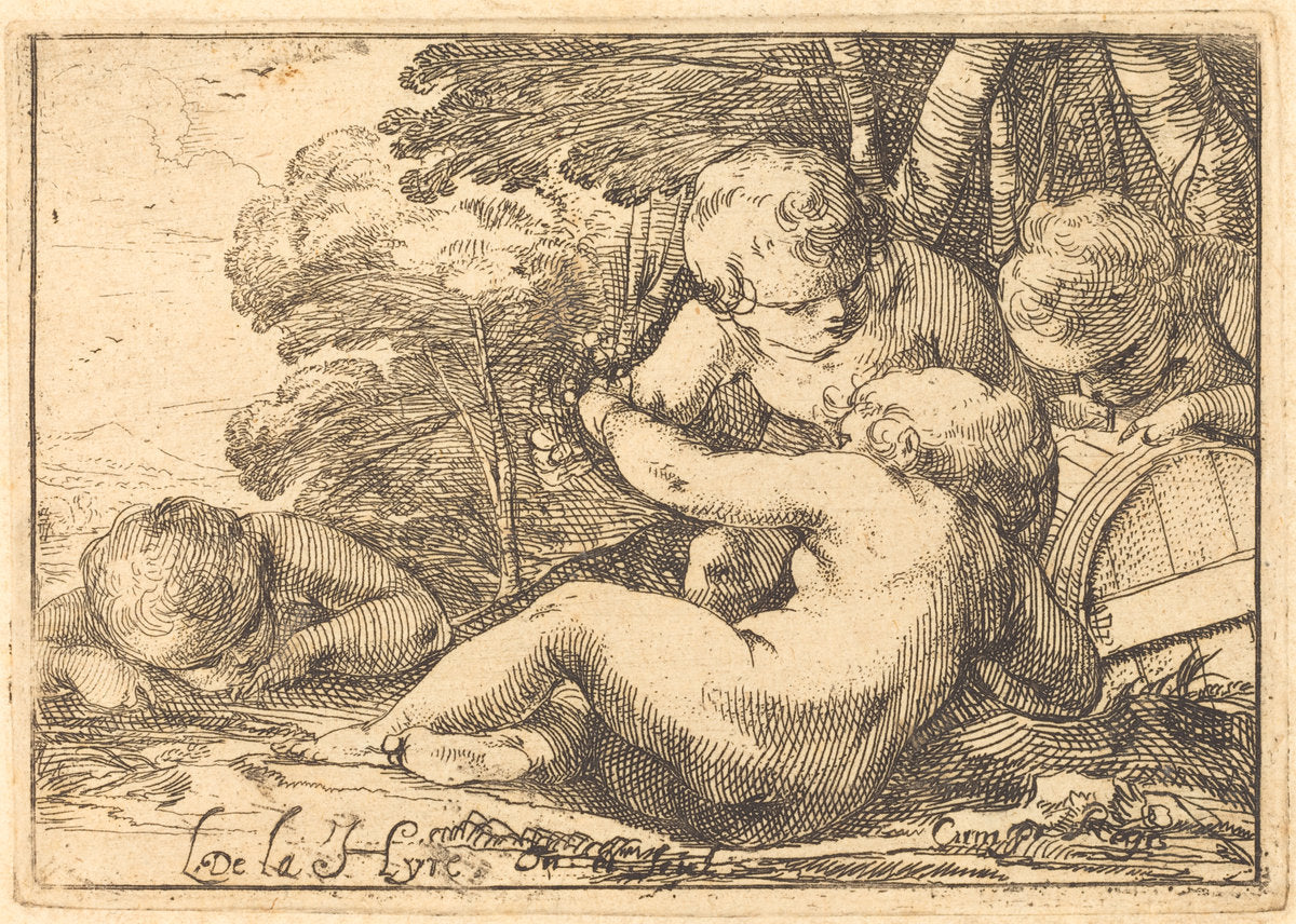 Four Bacchic Children by Laurent de La Hyre (French, 1606 - 1656), 16X12"(A3)Poster Print