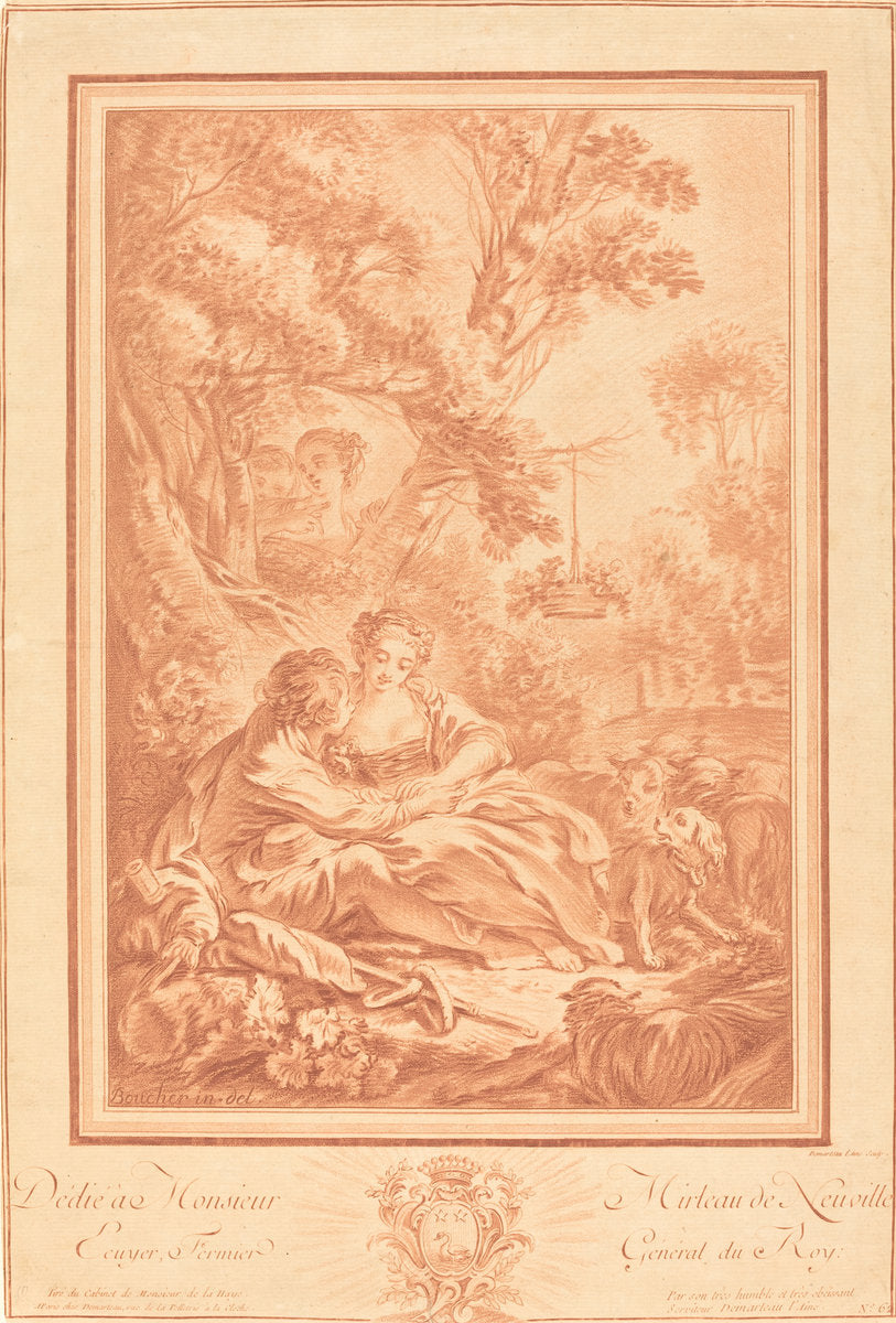 Tête à Tête (La baigneuse surprise) by Gilles Demarteau, the Elder after François Boucher (French, 1722 - 1776), 16X12"(A3)Poster Print