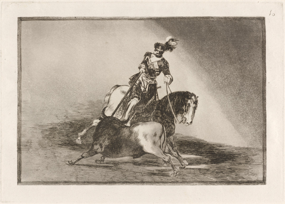Carlos V. lanceando un toro en la plaza de Valladolid (Charles V Spearing a Bull in the Ring at Valladolid) by Francisco de Goya (Spanish, 1746 - 1828), 16X12"(A3)Poster Print