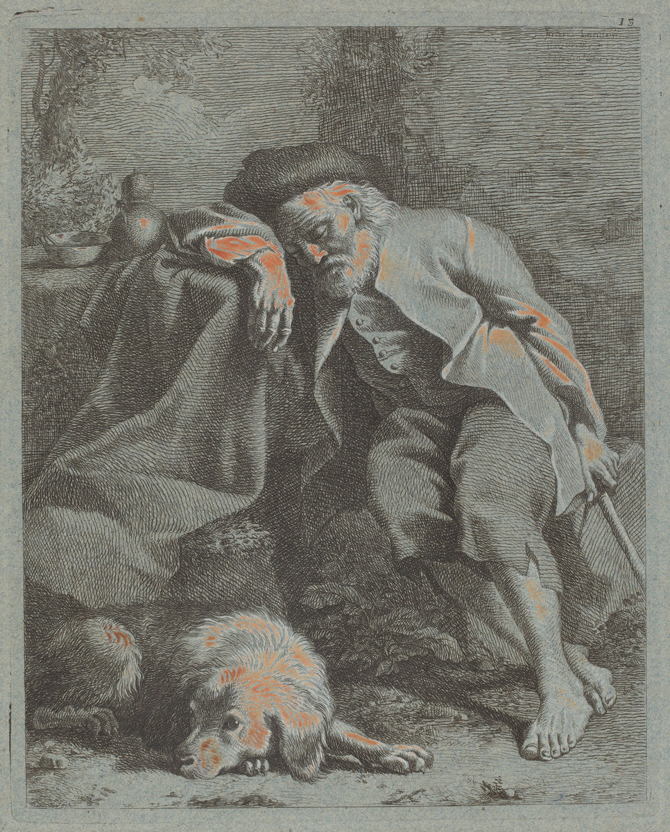 Sleeping Old Man with Dog by Francesco Londonio (Italian, 1723 - 1783), 16X12"(A3)Poster Print