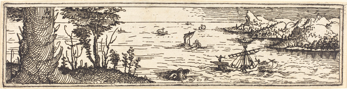 Landscape with a Lake and Sailing-Vessels by Augustin Hirschvogel (German, 1503 - 1553), 16X12"(A3)Poster Print