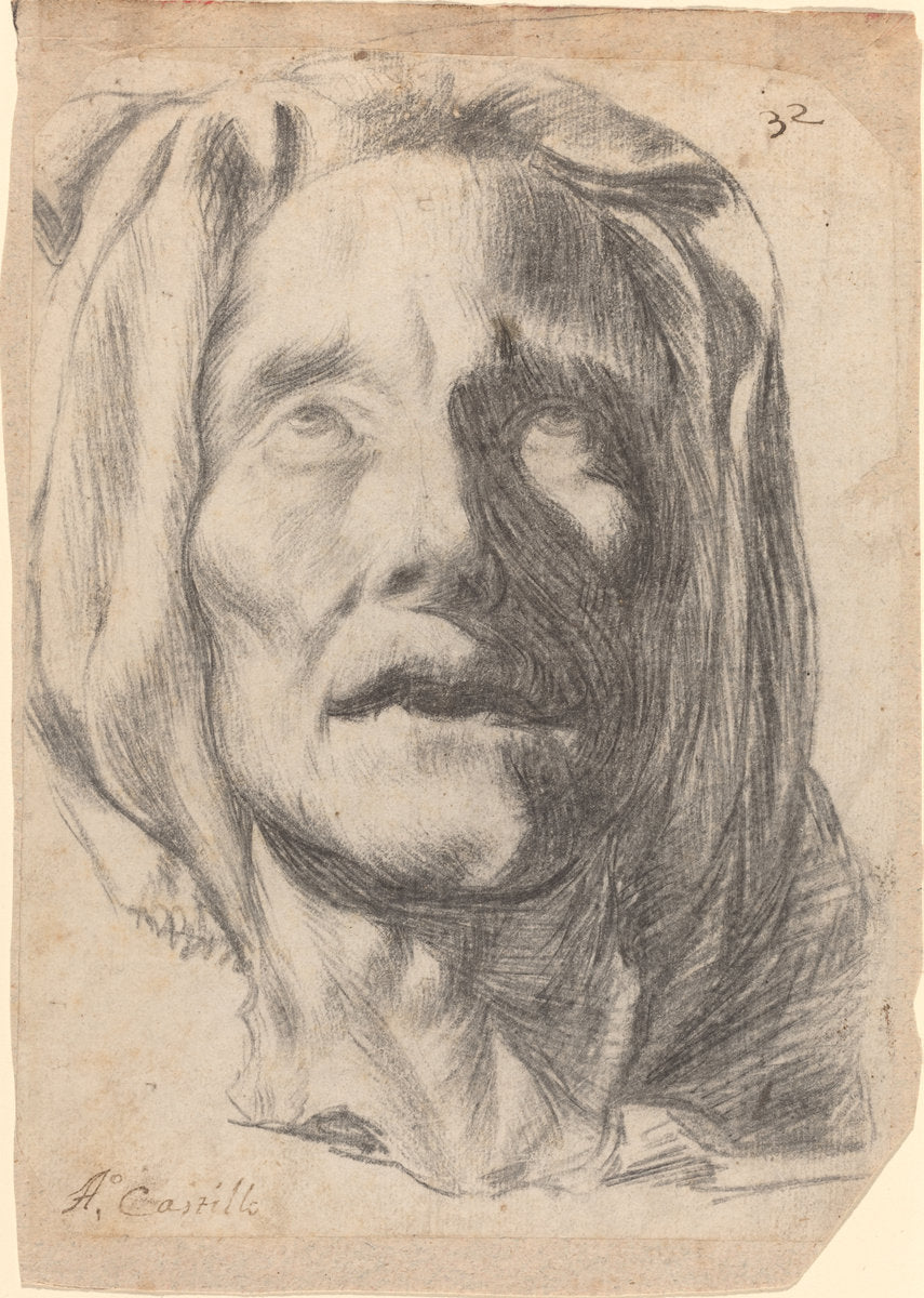 Head of an Elderly Woman with Upturned Eyes by Antonio del Castillo (Spanish, probably 1613 - 1668), 16X12"(A3)Poster Print