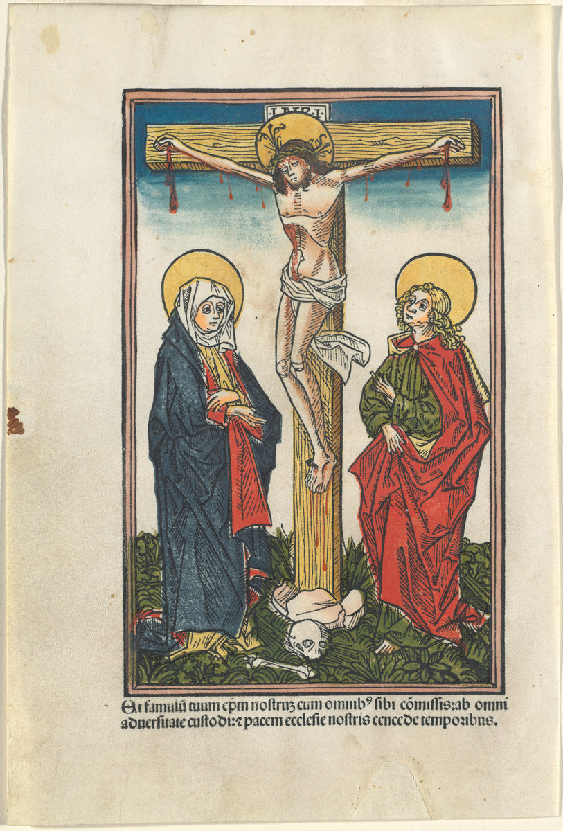 1491 by German 15th Century (Augsburg) (Christ on the Cross with the Virgin and Saint John), 16X12"(A3)Poster Print