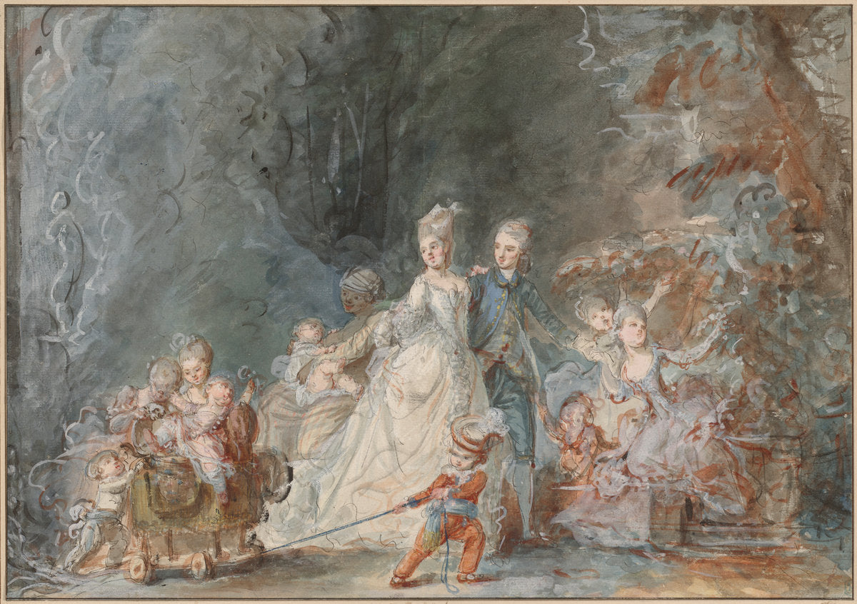 Family Promenade in the Park by Pierre-Antoine Baudouin (French, 1723 - 1769), 16X12"(A3)Poster Print