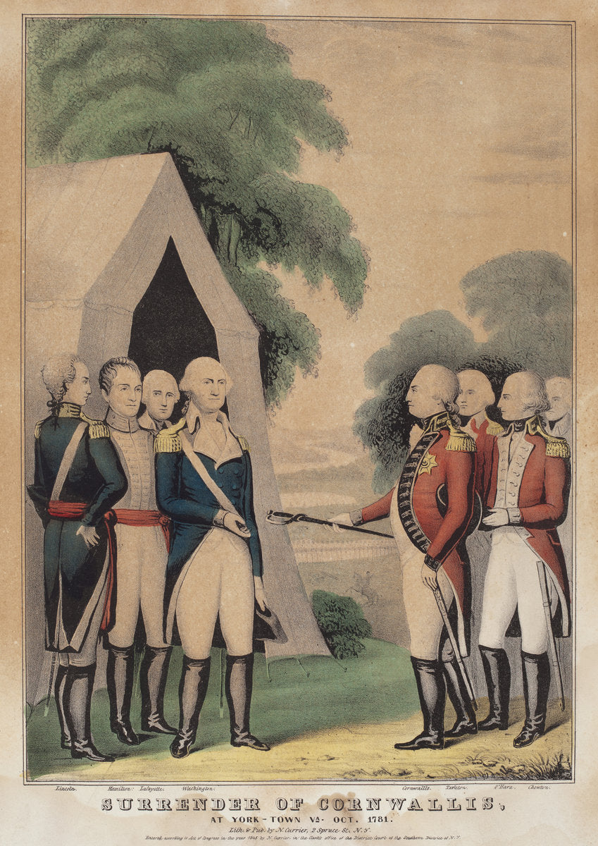 Surrender of Cornwallis: At York-Town Va. Oct. 1781 by Nathaniel Currier (American, 1813 - 1888), 16X12"(A3)Poster Print