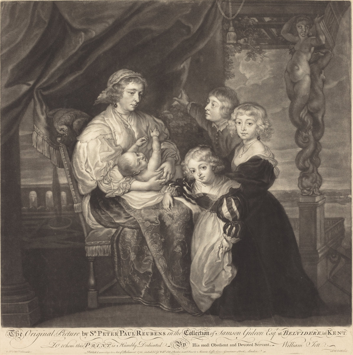 The Gerbier Family by James McArdell after Sir Peter Paul Rubens (British, c. 1729 - 1765), 16X12"(A3)Poster Print