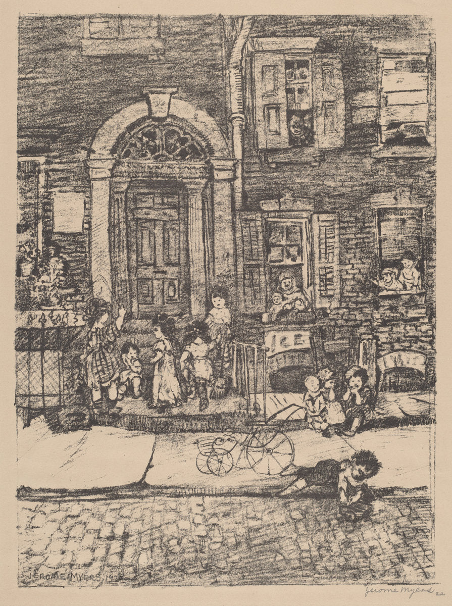 Street Scene (New York) by Jerome Myers (American, 1867 - 1940), 16X12"(A3)Poster Print