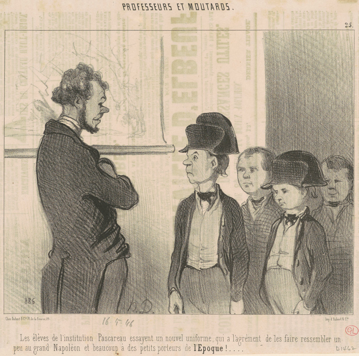 Les èleves de l'institution Pascareau essayent un nouvel uniforme ... by Honoré Daumier (French, 1808 - 1879), 16X12"(A3)Poster Print