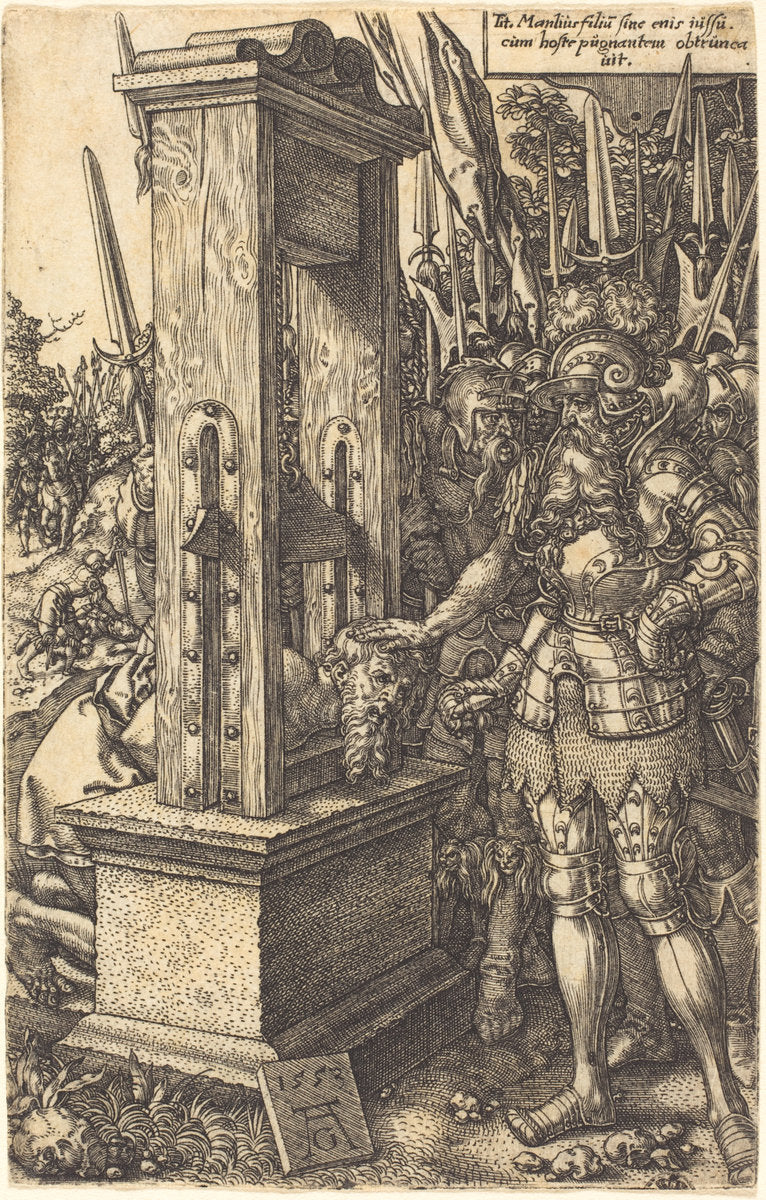 Titus Manlius Beheading His Son by Heinrich Aldegrever (German, 1502 - 1555/1561), 16X12"(A3)Poster Print