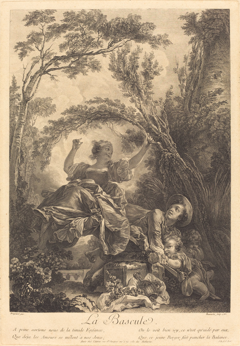 La Bascule by Jacques-Firmin Beauvarlet after Jean-Honoré Fragonard (French, 1731 - 1797), 16X12"(A3)Poster Print