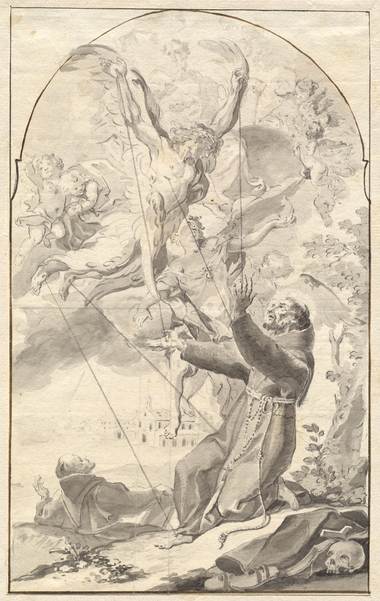 The Stigmatization of Saint Francis by Johan Baptist Enzensberger (German, 1733 - 1773), 16X12"(A3)Poster Print