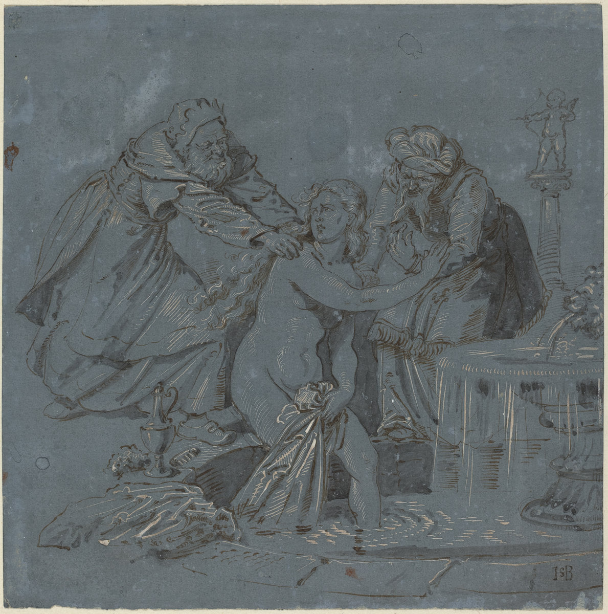 Susanna and the Elders by Attributed to Sebald Beham (German, 1500 - 1550), 16X12"(A3)Poster Print