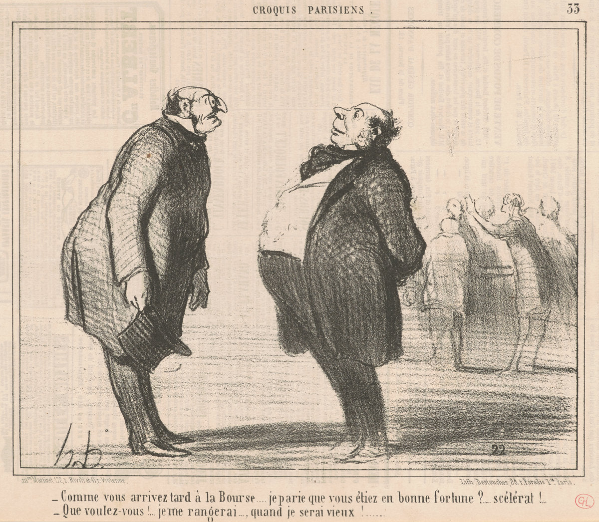Comme vous arrivez tard a la bourse ... by Honoré Daumier (French, 1808 - 1879), 16X12"(A3)Poster Print