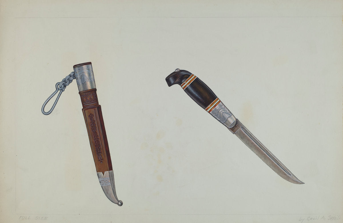 Trapper's Hunting Knife by Cecil Smith (American, active c. 1935), 16X12"(A3)Poster Print