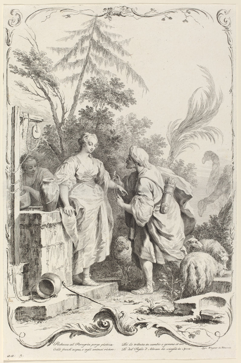 Rebecca at the Well by Joseph Wagner (publisher) after Jacopo Amigoni (German, 1706 - 1780), 16X12"(A3)Poster Print
