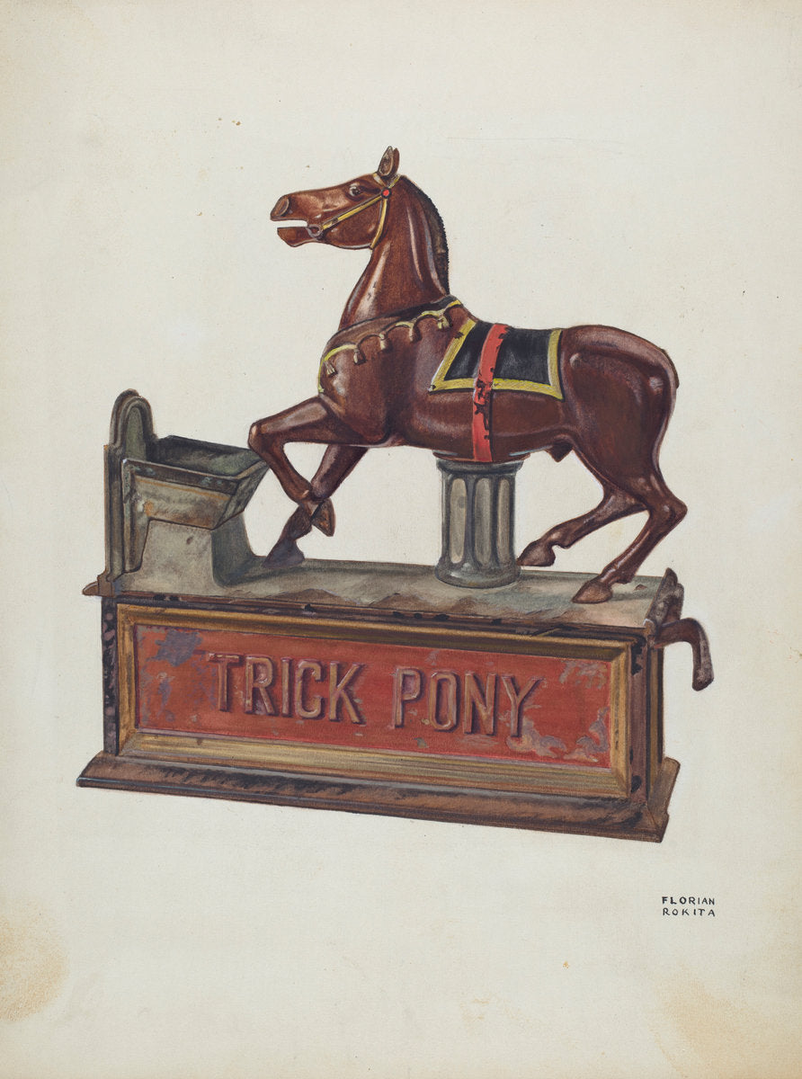 Toy Bank: Trick pony by Florian Rokita (American, active c. 1935), 16X12"(A3)Poster Print