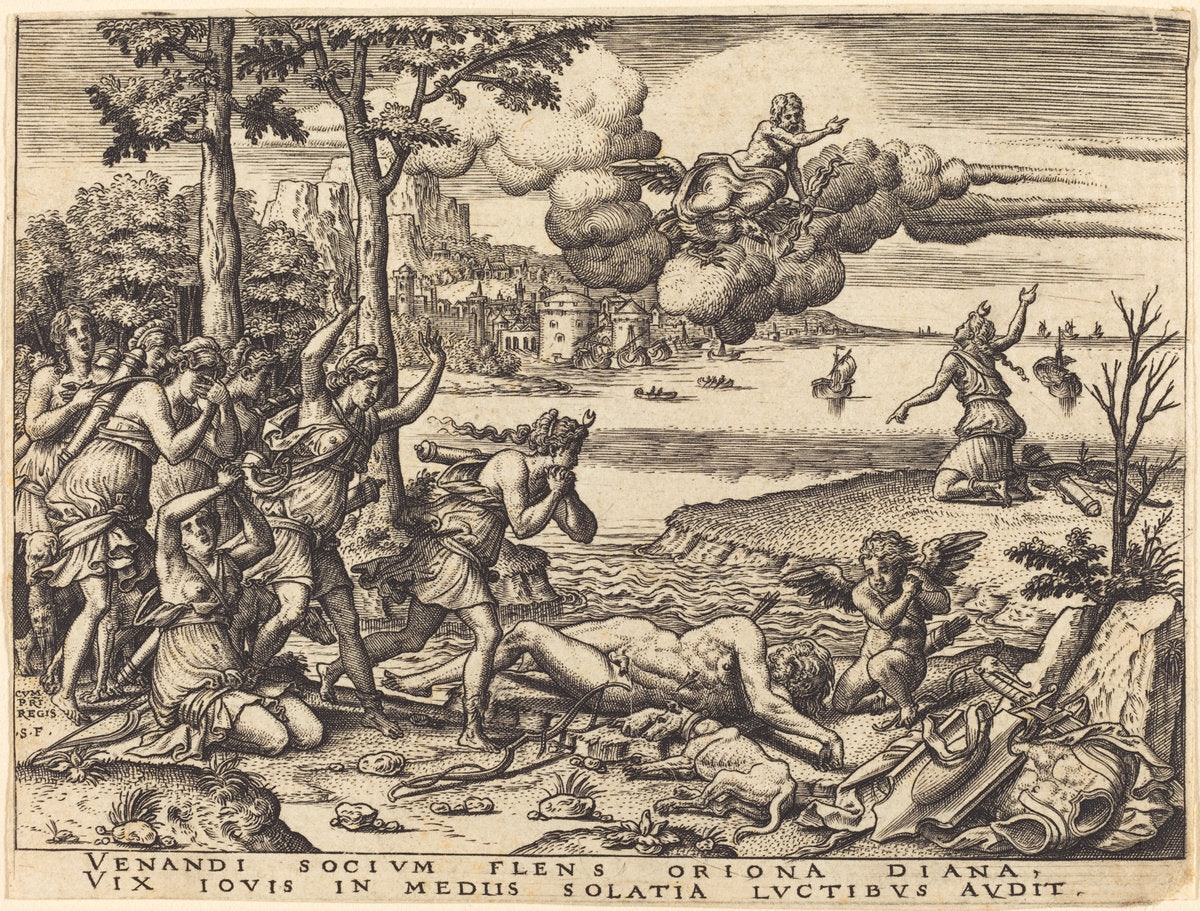 Diana Mourning the Death of Orion by Etienne Delaune (French, 1518/1519 - 1583), 16X12"(A3)Poster Print