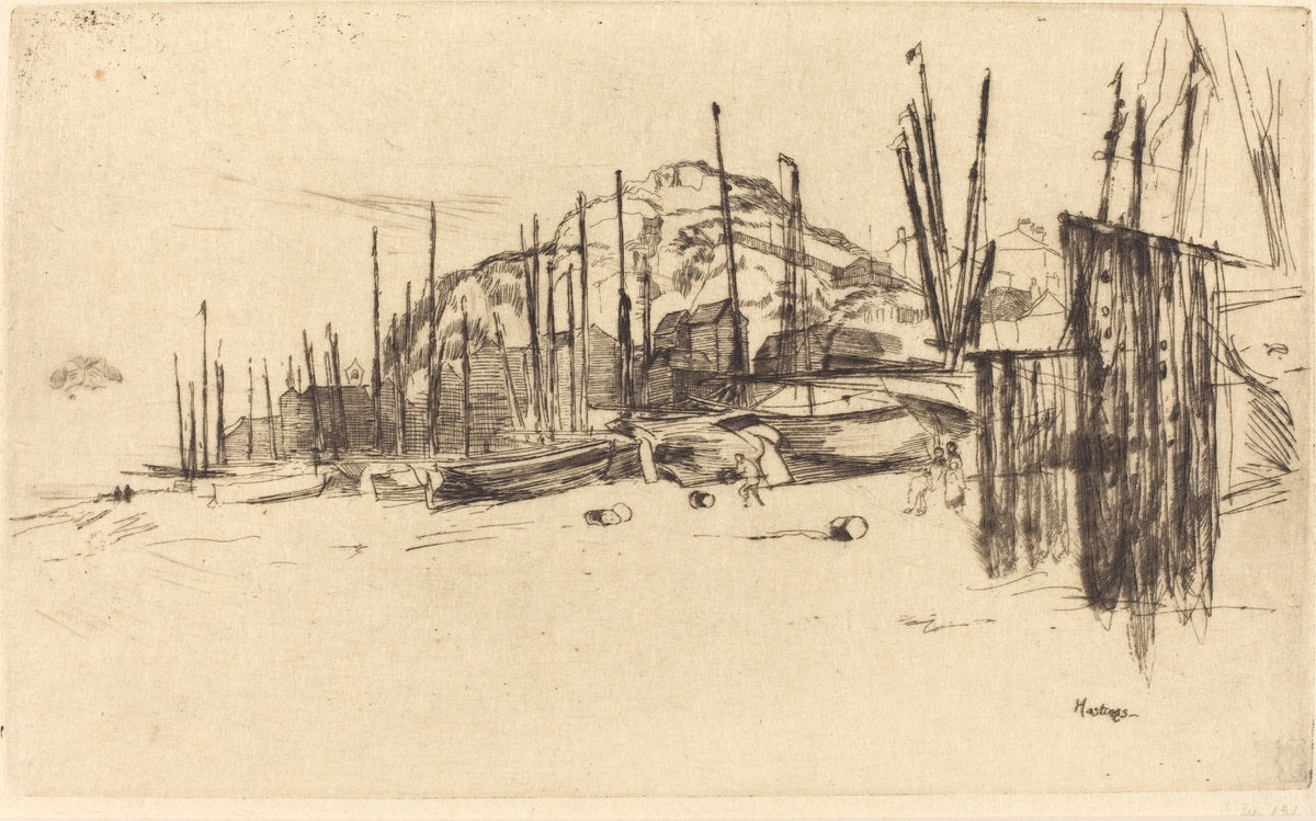 Fishing-Boats, Hastings by James McNeill Whistler (American, 1834 - 1903), 16X12"(A3)Poster Print
