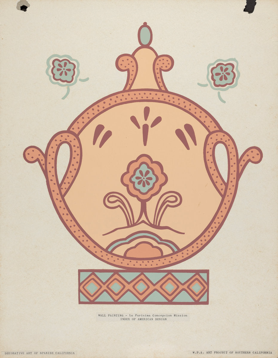 1935/1942 by American 20th Century (Mission La Purisima Concepcion Wall Painting from the portfolio "Decorative Art of Spanish California"), 16X12"(A3)Poster Print