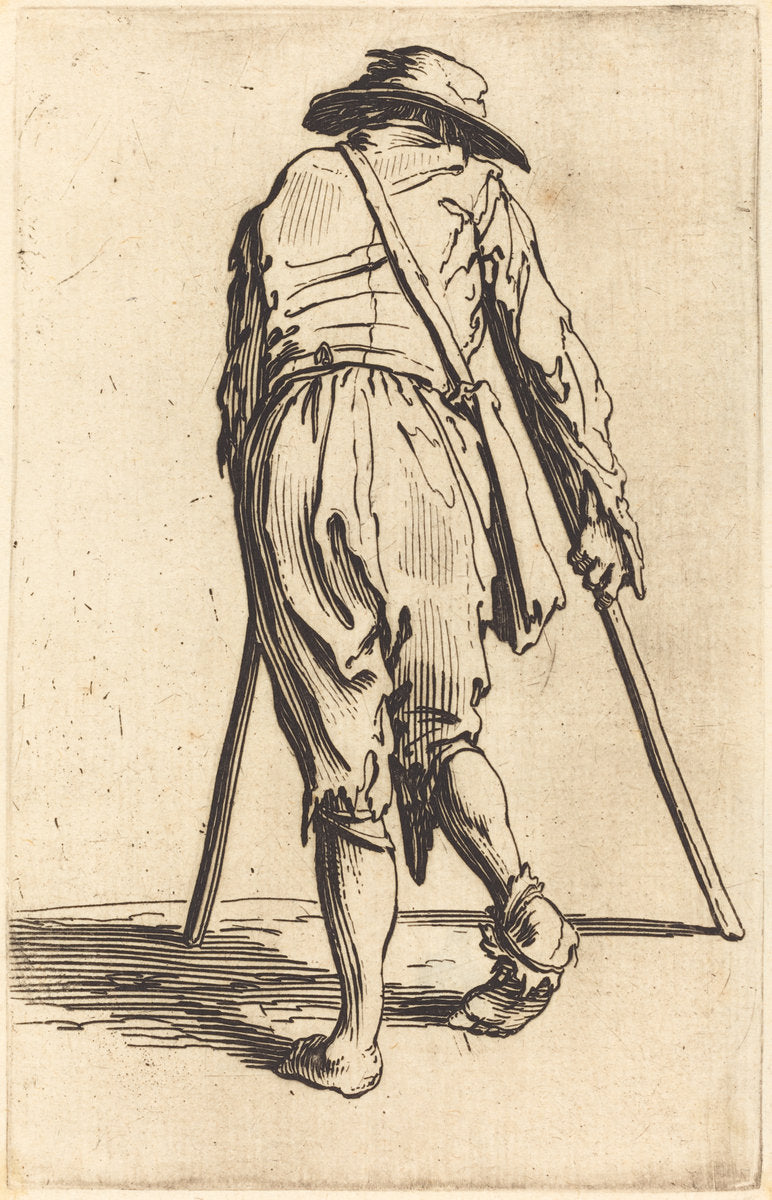Beggar with Crutches and Hat, Back View by Jacques Callot (French, 1592 - 1635), 16X12"(A3)Poster Print