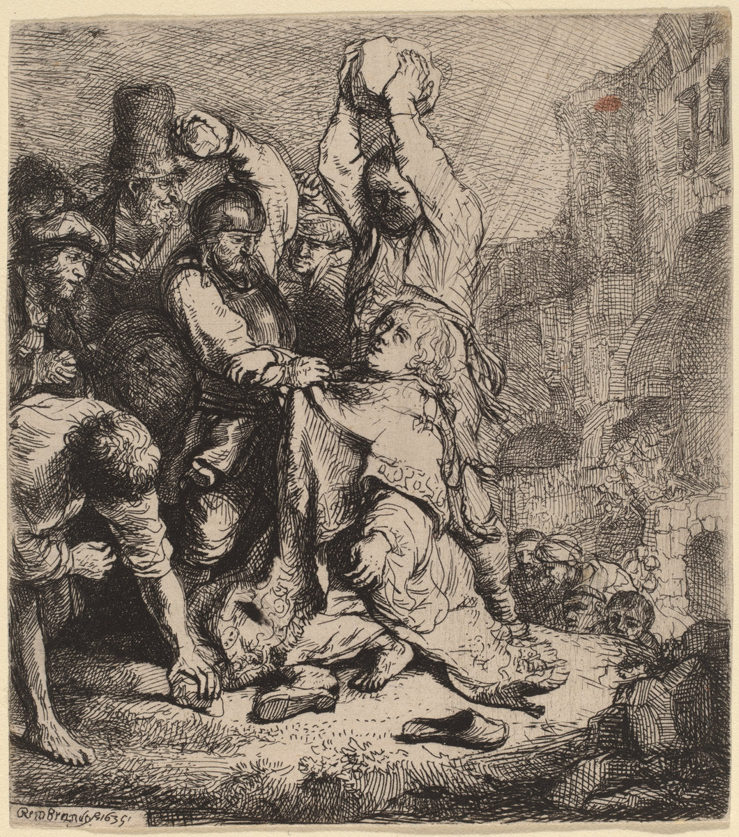 The Stoning of Saint Stephen by Rembrandt van Rijn (Dutch, 1606 - 1669), 16X12"(A3)Poster Print
