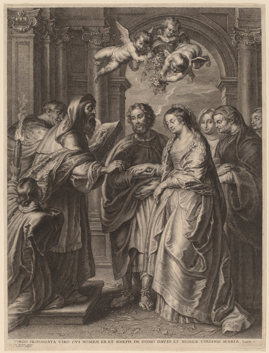 The Marriage of the Virgin by Schelte Adams Bolswert after Sir Peter Paul Rubens (Flemish, 1586 - 1659), 16X12"(A3)Poster Print